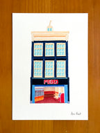 Tekening van snackbar aan de Reguliersbreestraat in Amsterdam door Anne Neuteboom cabaretier Anne Neut Boetiek