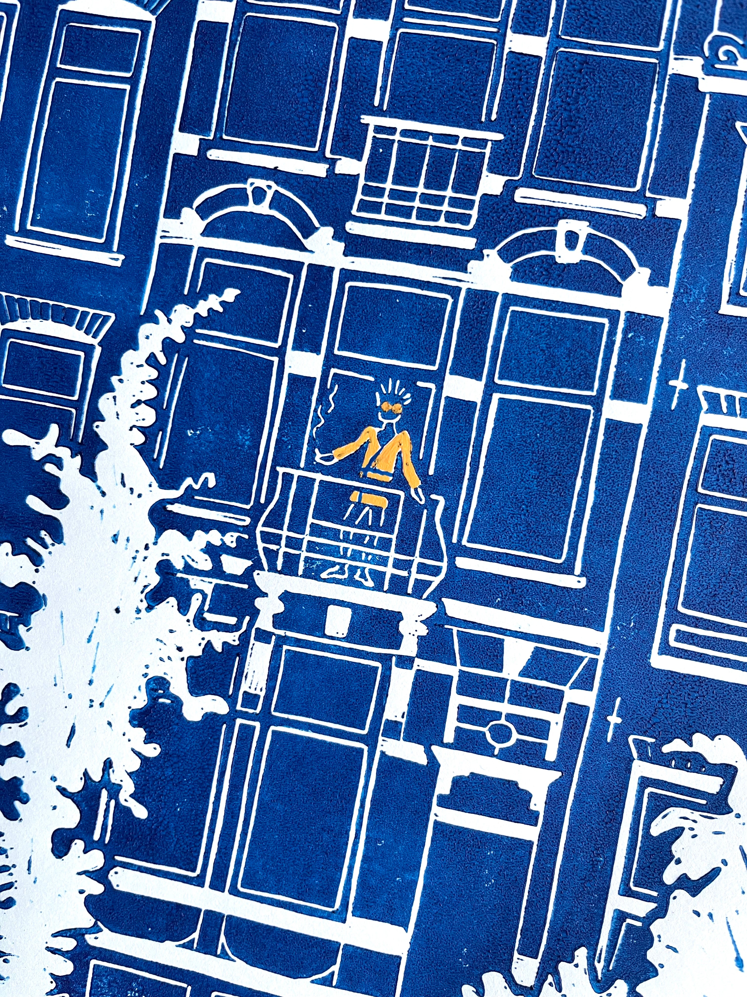 Linoprint van tekening Herengracht Amsterdam door Anne Neuteboom cabaretier Anne Neut Boetiek