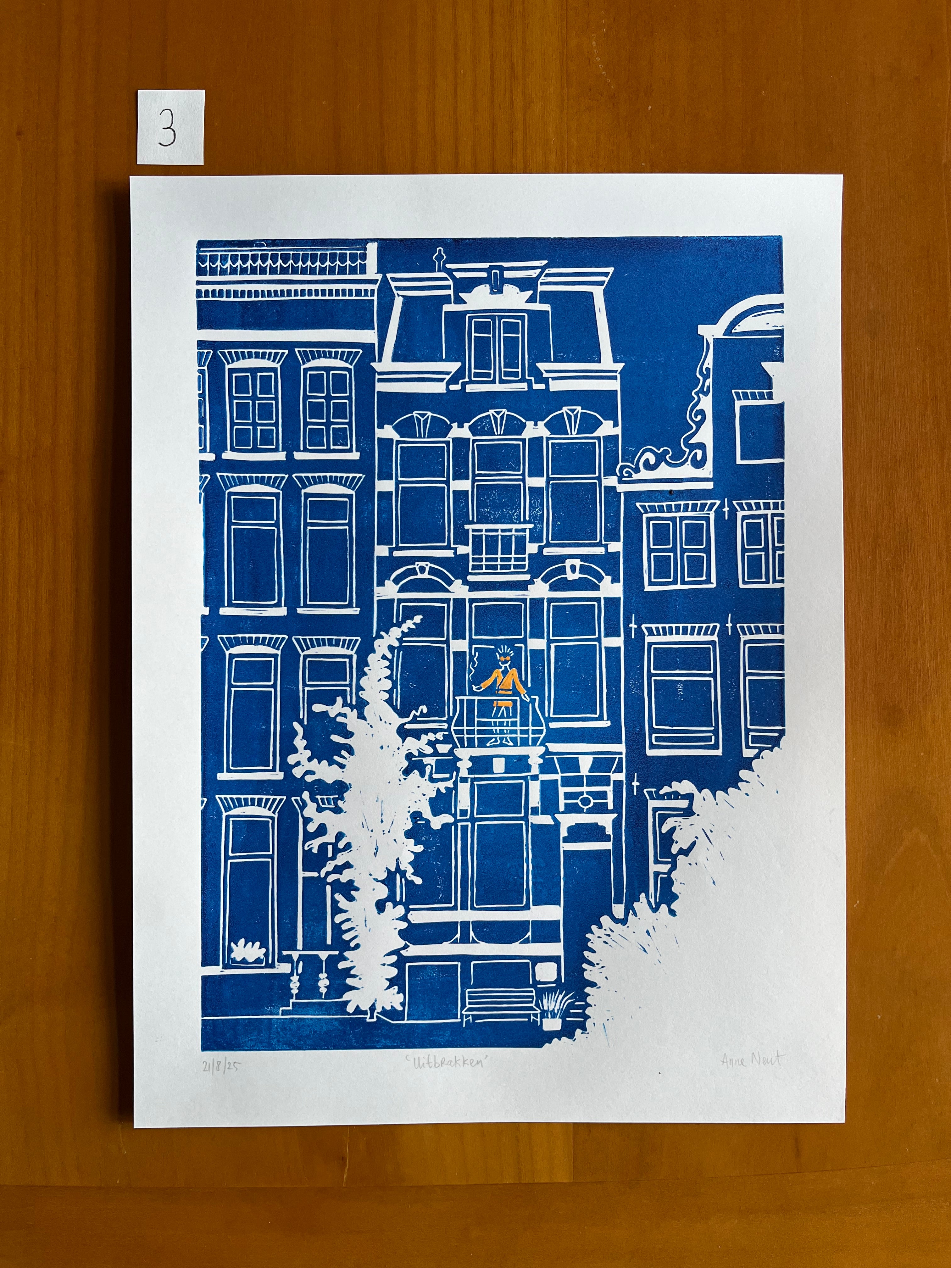 Linoprint van tekening Herengracht Amsterdam door Anne Neuteboom cabaretier Anne Neut Boetiek