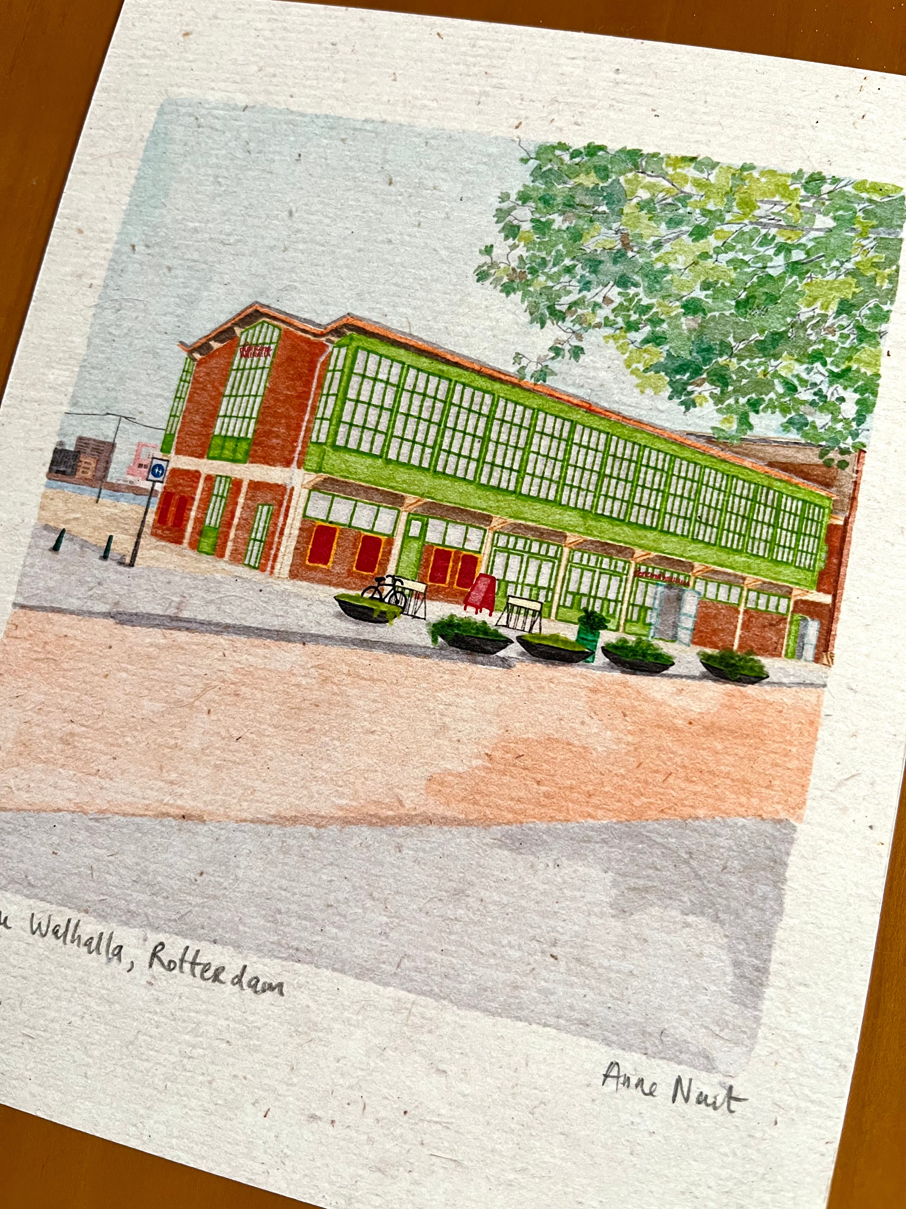 Tekening van Theater Kantine Walhalla met digitale alcohol markers door Anne Neuteboom cabaretier Anne Neut Boetiek