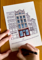 Tekening van een bekende fastfood zaak op het Muntplein in Amsterdam door Anne Neuteboom cabaretier Anne Neut Boetiek