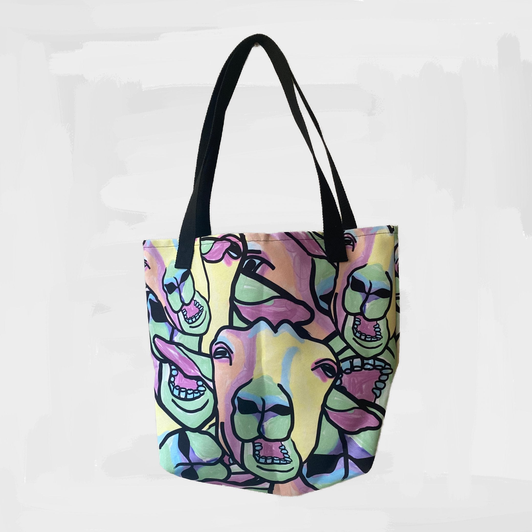 Tote bag met tekening van kauwende geiten door Anne Neuteboom cabaretier in Anne Neut Boetiek