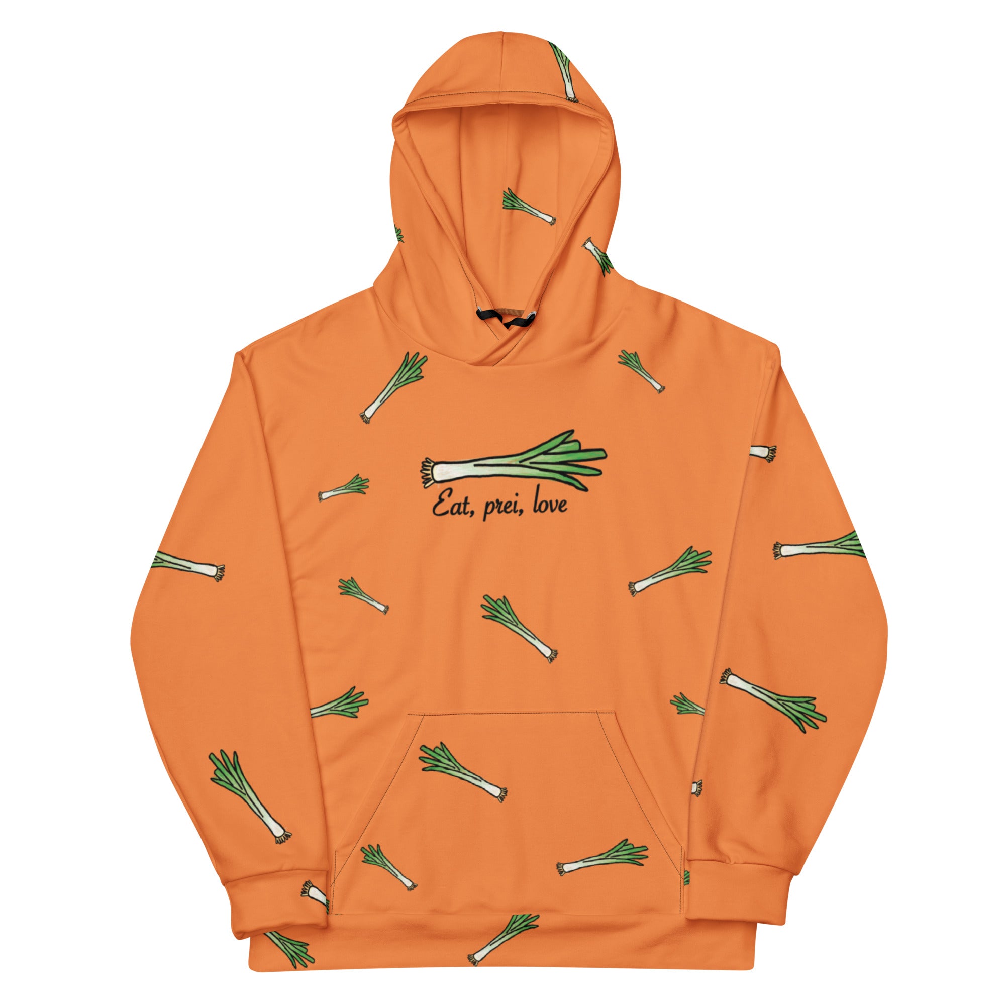 Hoodie met tekening van prei door Anne Neuteboom cabaretier in Anne Neut Boetiek